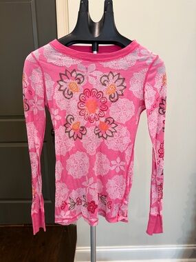 Free People Pink Floral Long Sleeve Tee